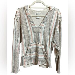 Billabong Baja Striped Textured Knit Hoodie Top Boho Surf‎ Beach Pullover Sz M